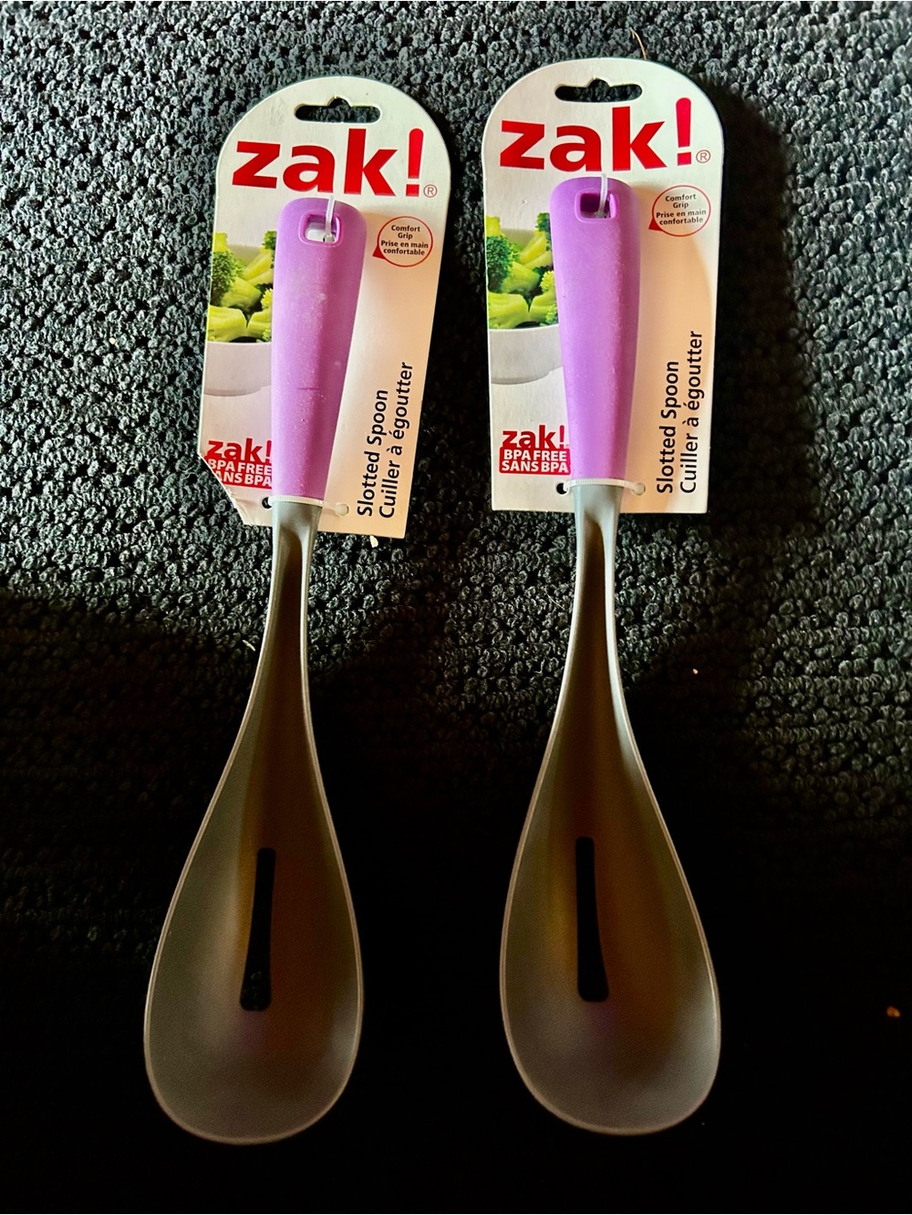 zak! Purple Handle Gray Slotted Spoon - BPA Free